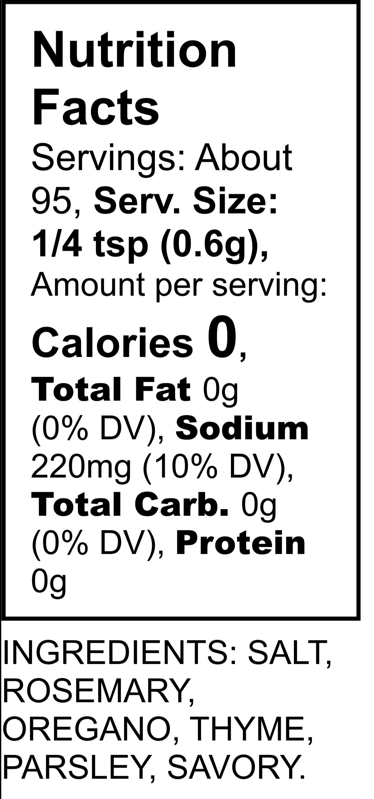 Fleur de Sel Nutrition Facts and ingredients