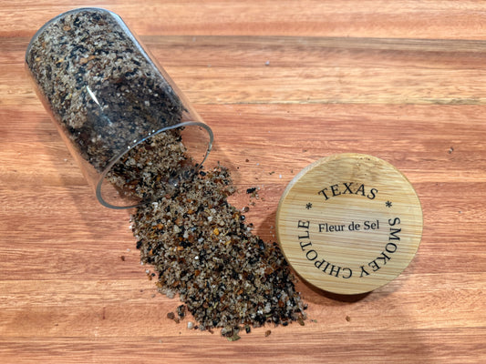 Fleur de Sel, Texas Smokey Chipotle Blend, Table sea salt.